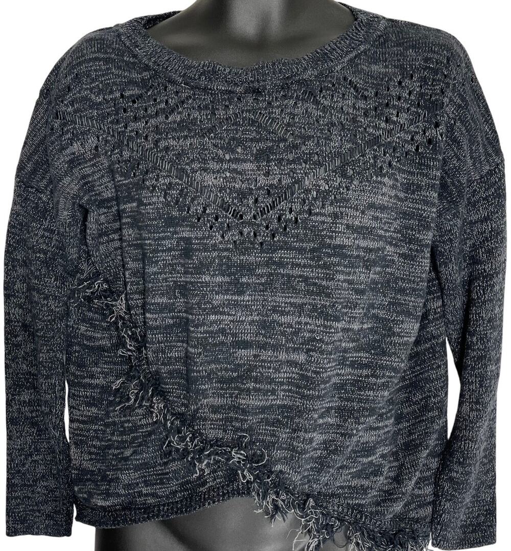 Y2K Nine West Vintage America Sweater Size L Gray Cotton Long Sleeves Scoop Neck